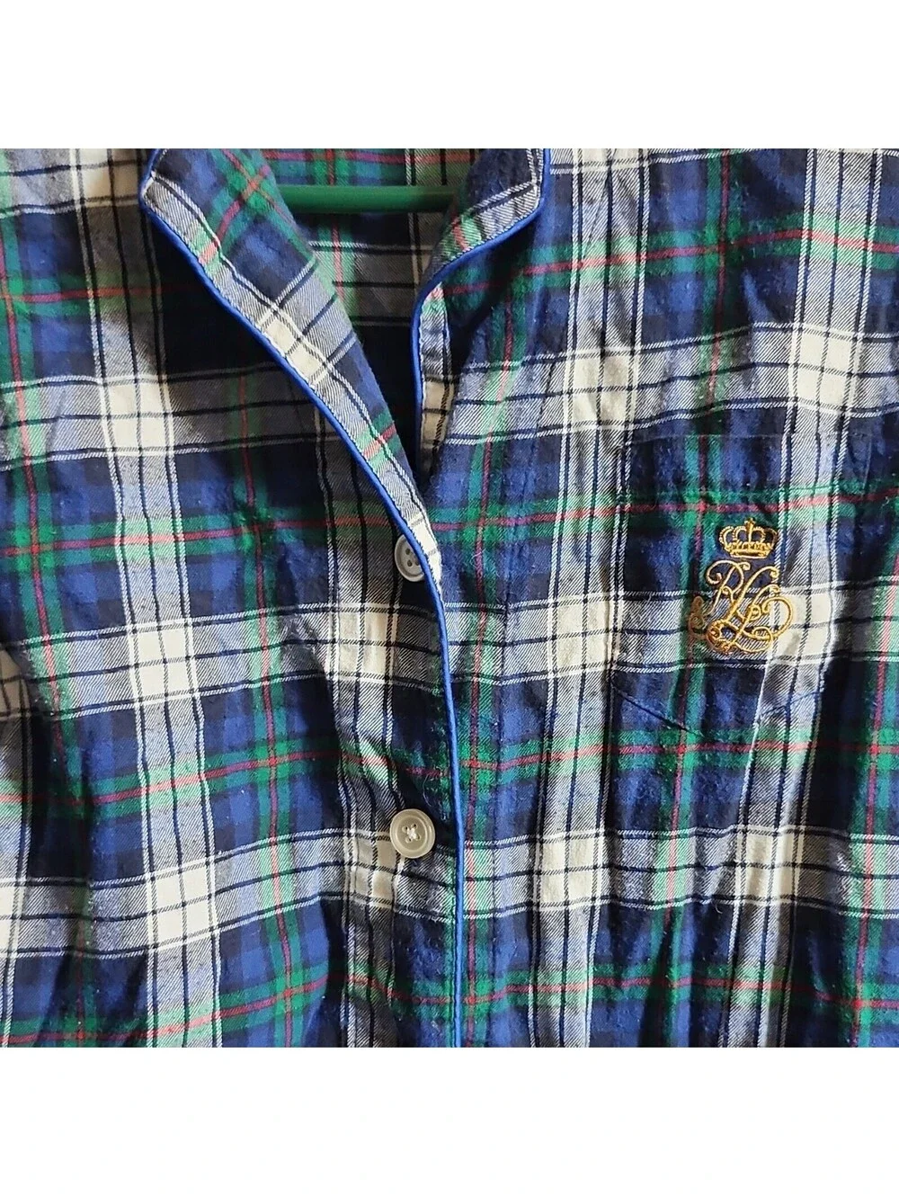 Lauren Ralph Lauren Mens M Cotton Flannel Plaid Pajama Top Button Front